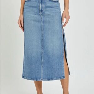 Blue Midi Pencil Skirt with Slit